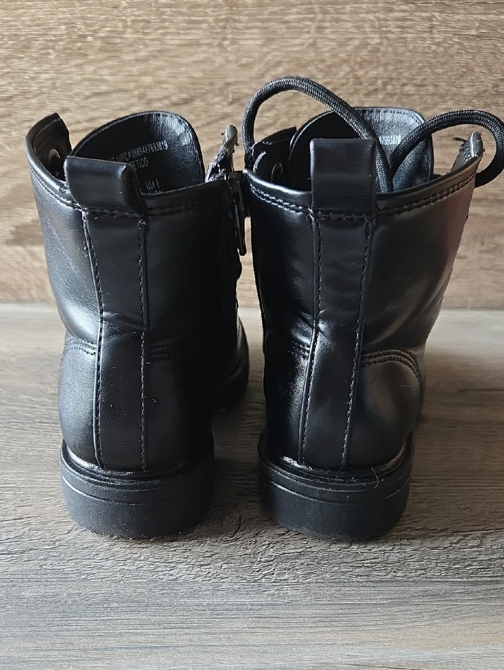 wonder nation Black Lace-Up Kids Combat Boots